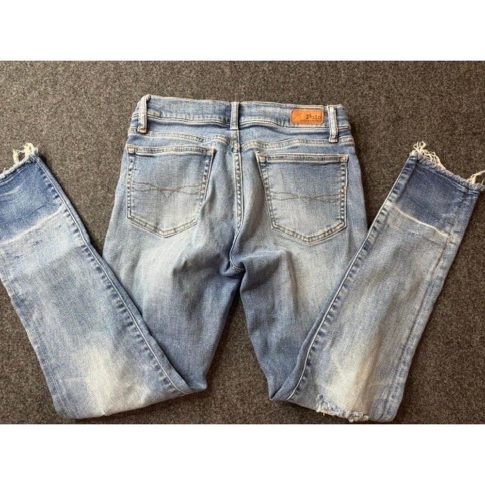 Polo Ralph Lauren Tompkins Skinny Jeans Distressed Light Wash Raw Hem Size 27 - Picture 2 of 4